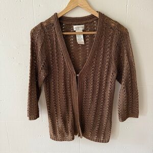 Laura Petites Brown Open-Knit Cardigan